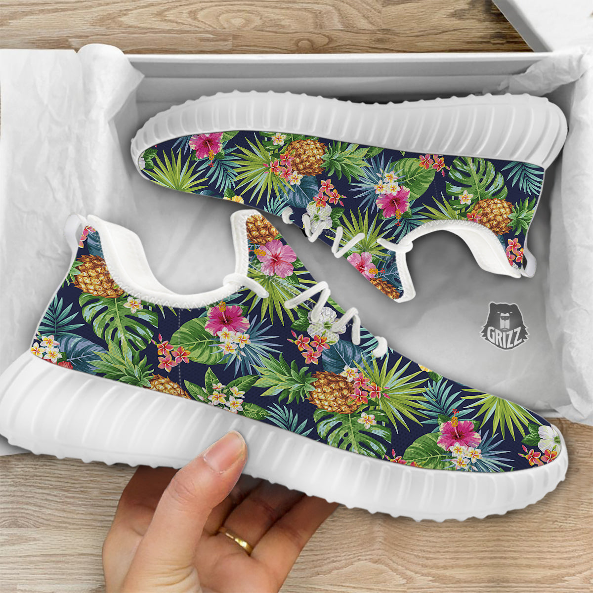 Pineapples Tropical Print Pattern White Walking Shoes-grizzshop