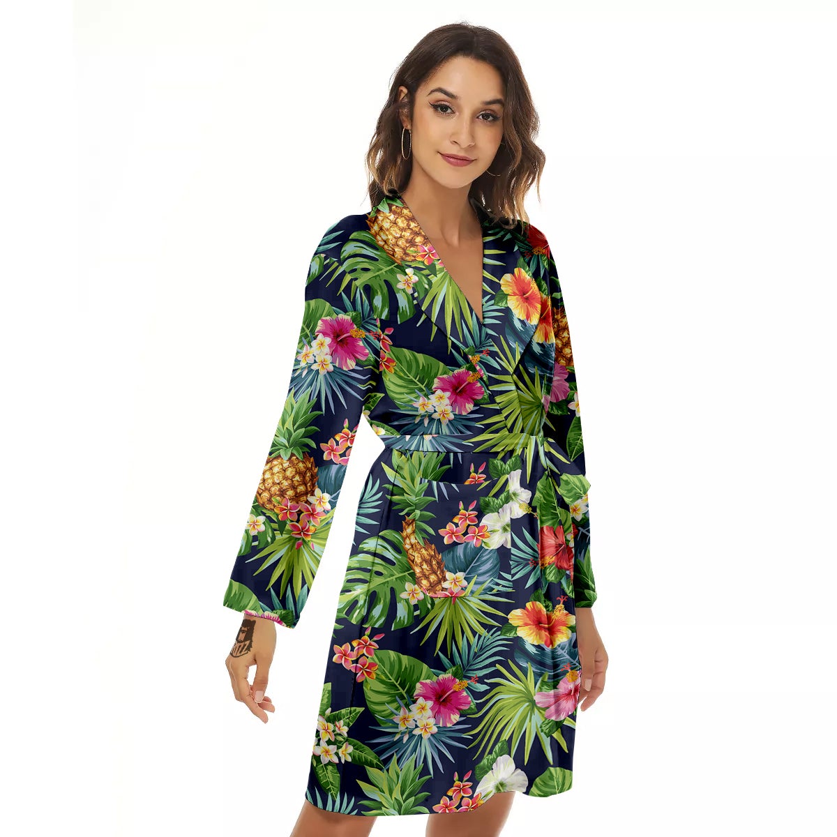 Pineapples Tropical Print Pattern Women's Robe-grizzshop