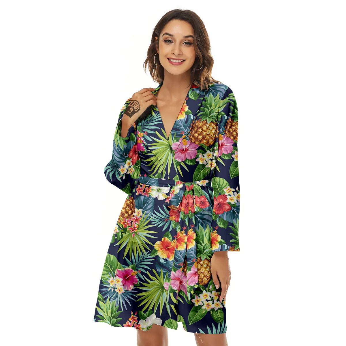 Pineapples Tropical Print Pattern Women's Robe-grizzshop