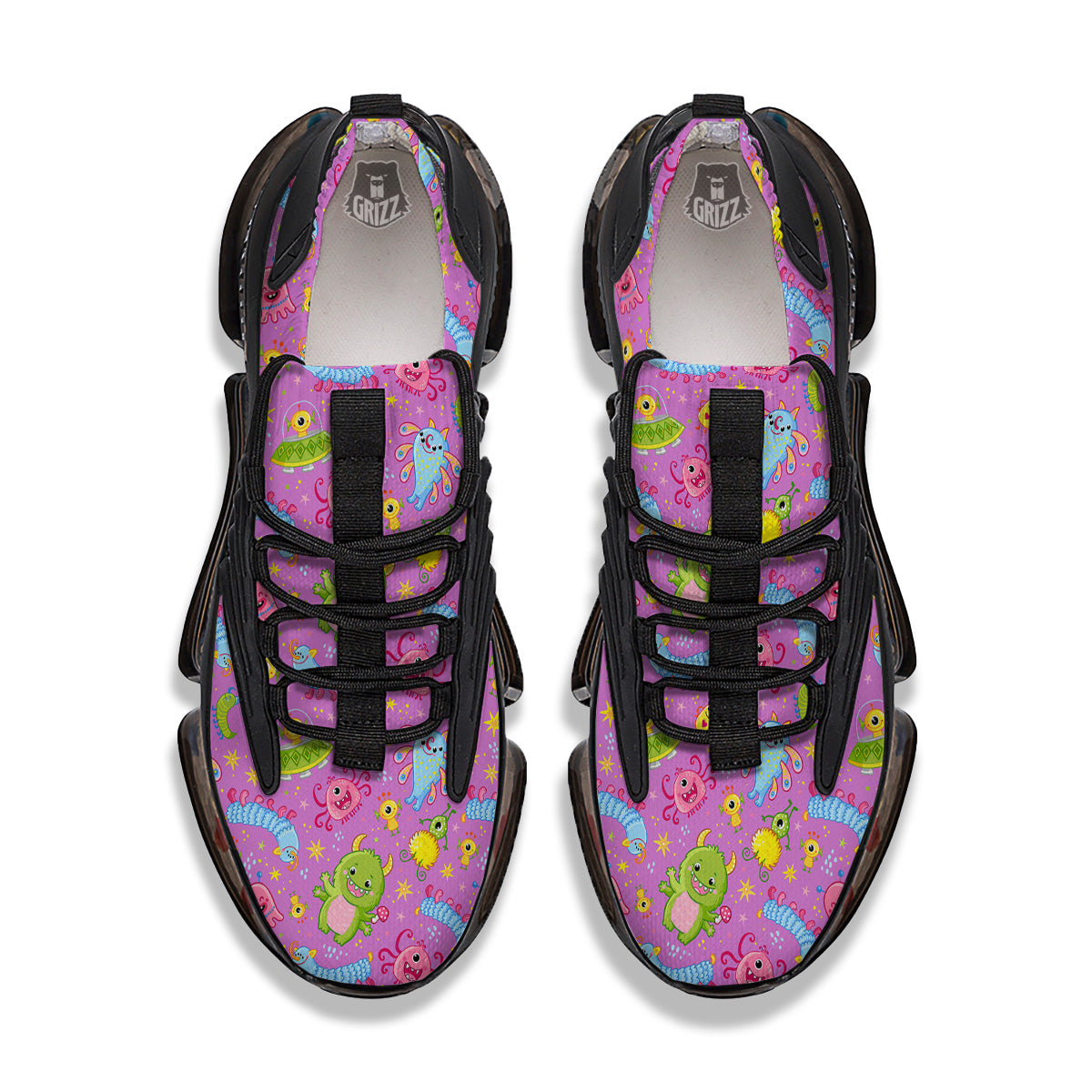 Pink Alien And Cute Monsters Print Pattern Black Gym Shoes-grizzshop