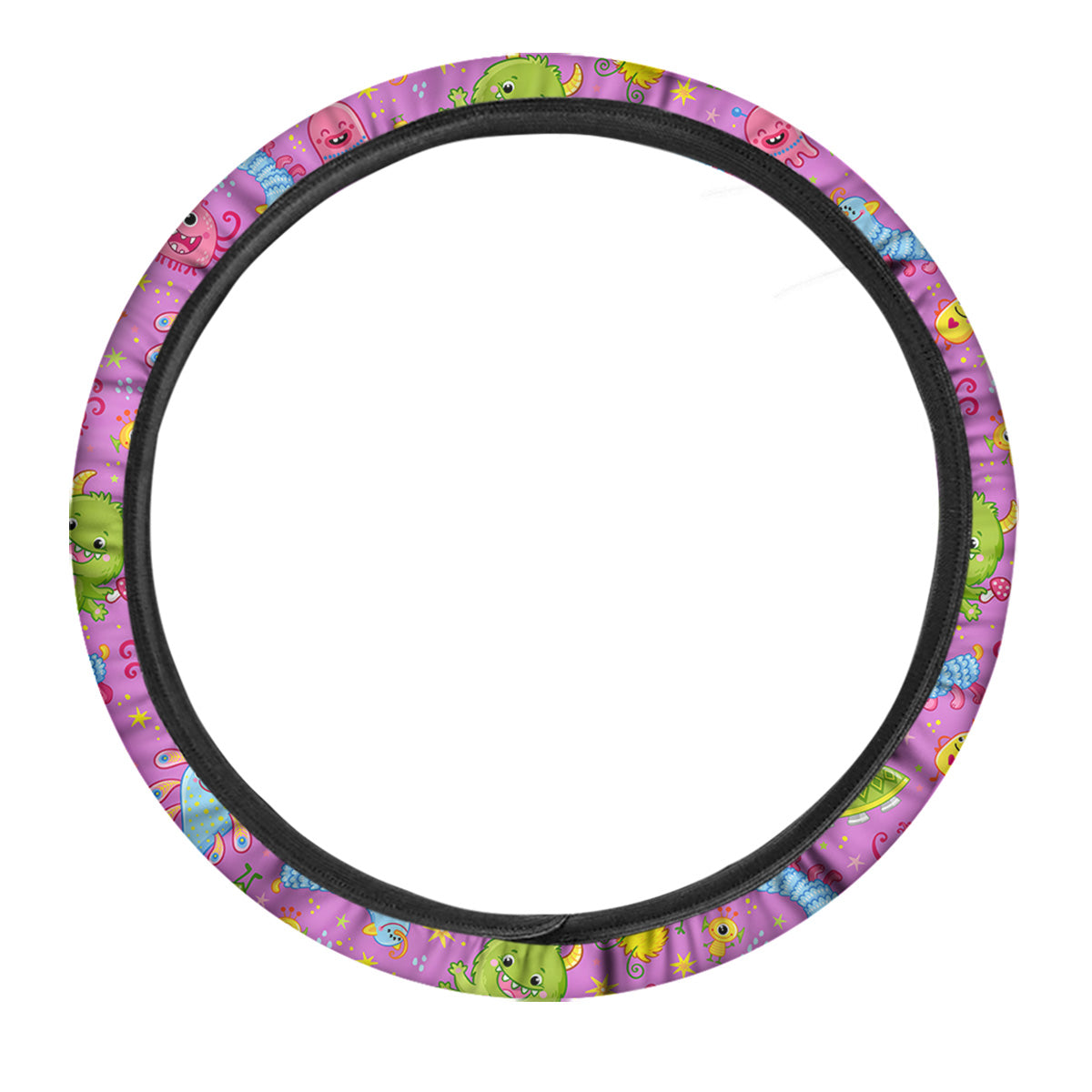 Pink Alien And Cute Monsters Print Pattern Car Steering Wheel Cover-grizzshop