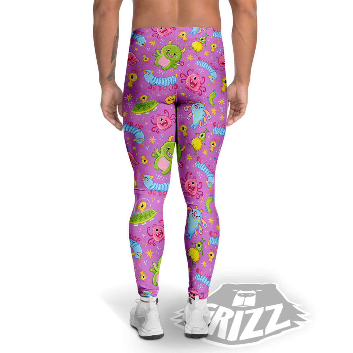 Pink Alien And Cute Monsters Print Pattern Men's Leggings-grizzshop