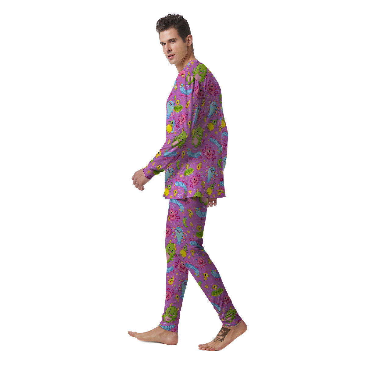 Pink Alien And Cute Monsters Print Pattern Men's Pajamas-grizzshop