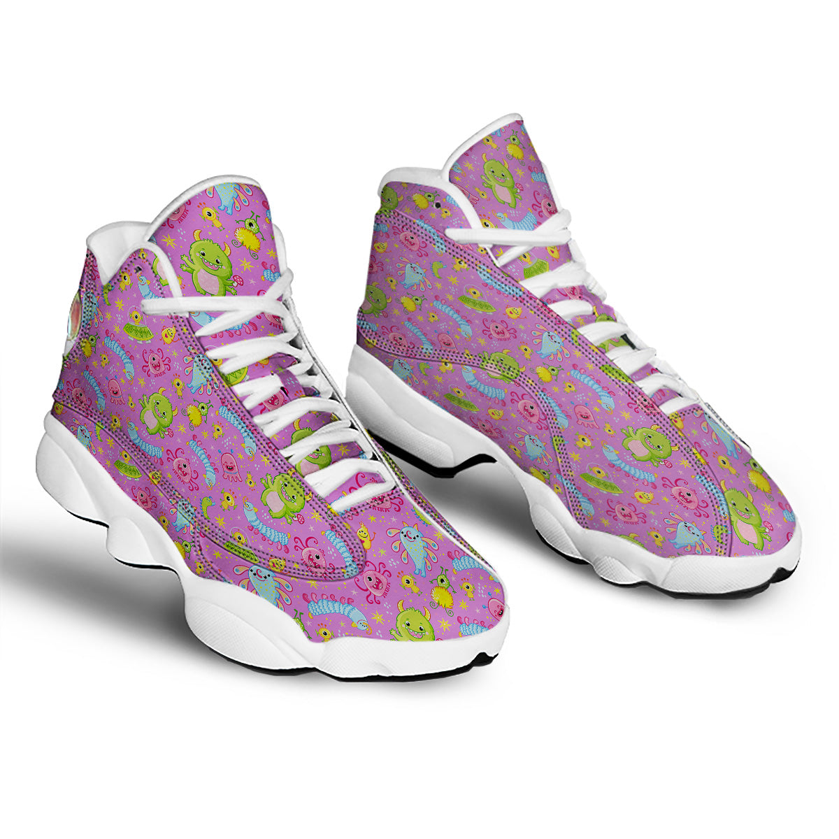 Pink Alien And Cute Monsters Print Pattern White Basketball Shoes-grizzshop