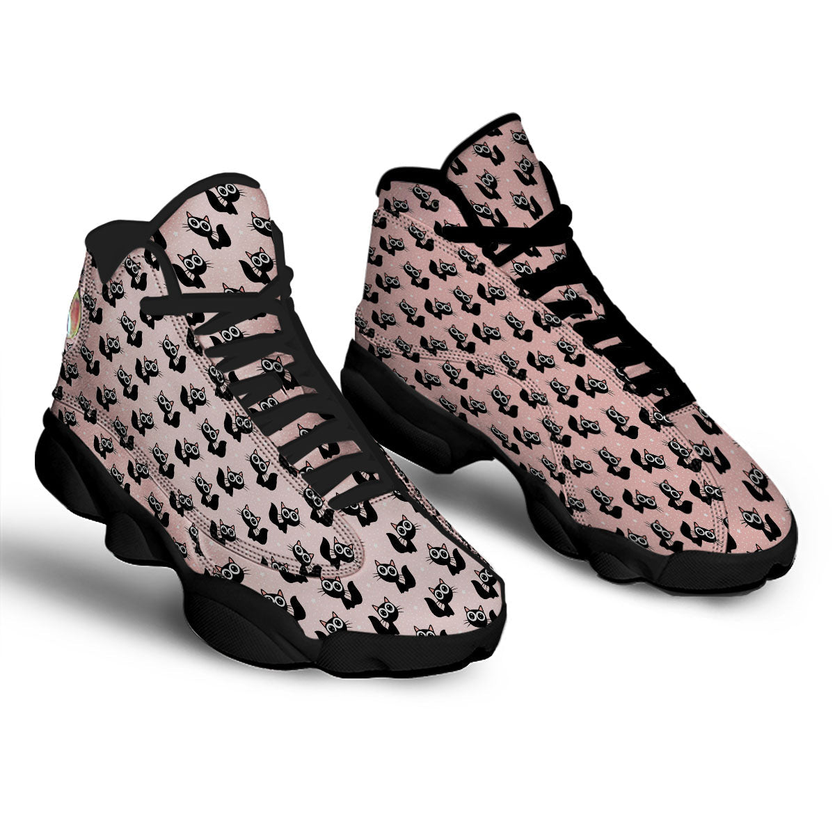 Pink And Black Cat Print Pattern Black Basketball Shoes-grizzshop
