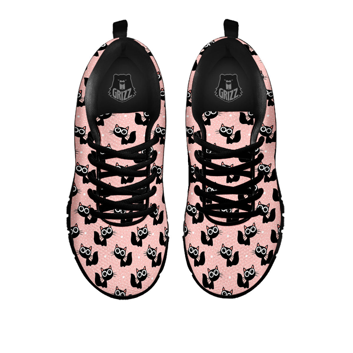 Pink And Black Cat Print Pattern Black Sneaker-grizzshop