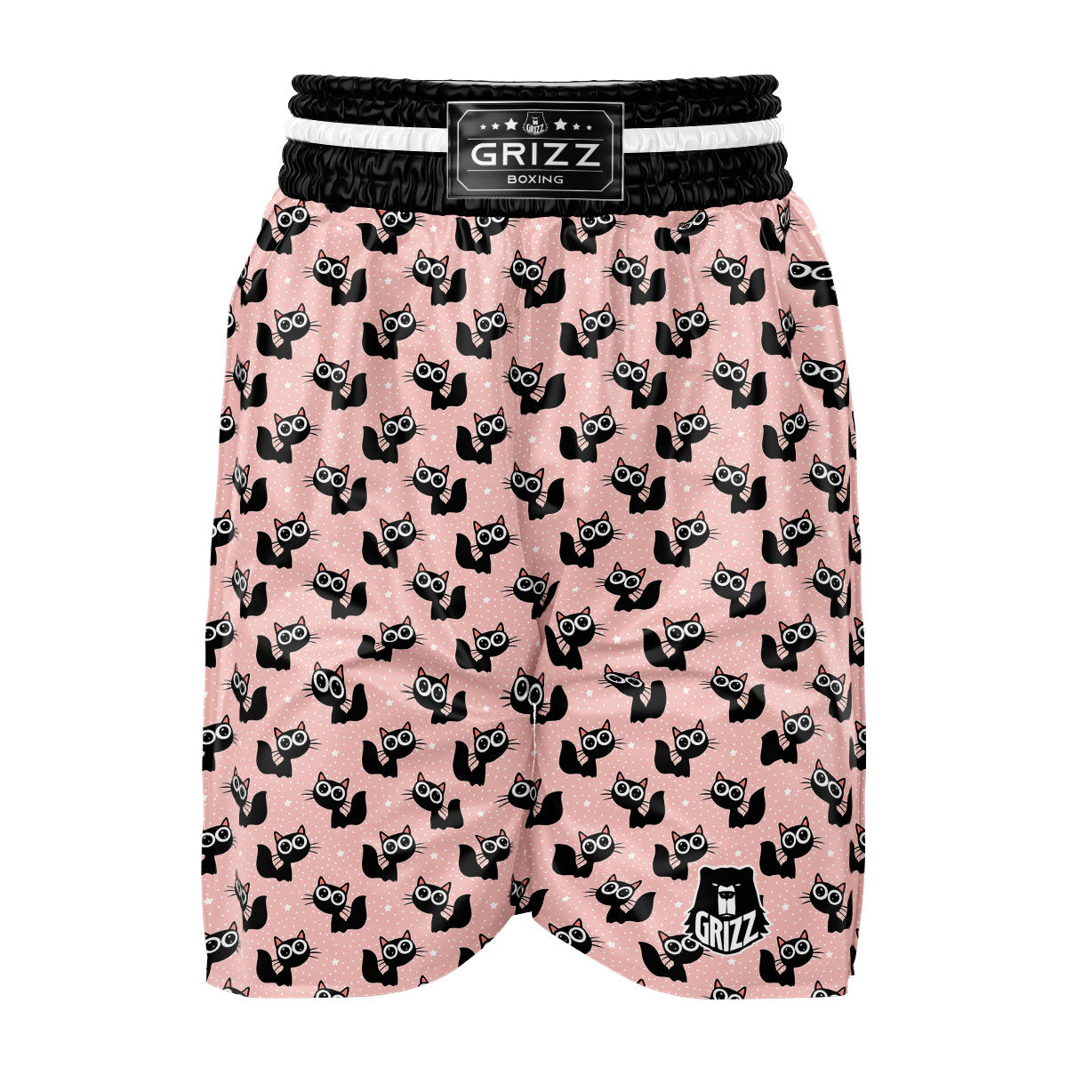 Pink And Black Cat Print Pattern Boxing Shorts-grizzshop