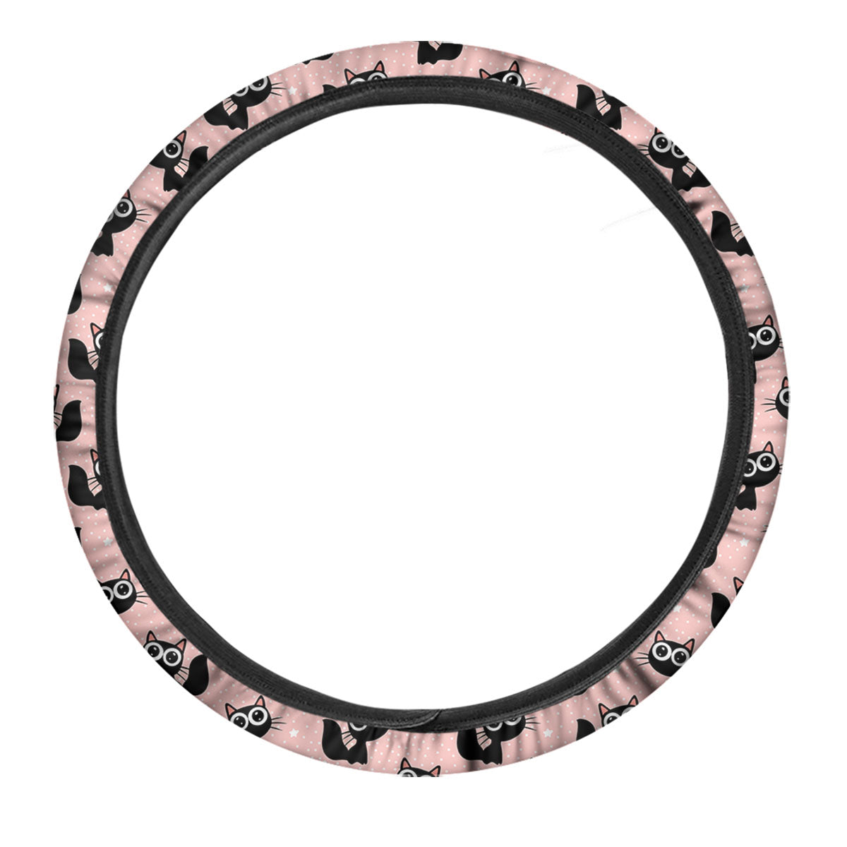 Pink And Black Cat Print Pattern Car Steering Wheel Cover-grizzshop