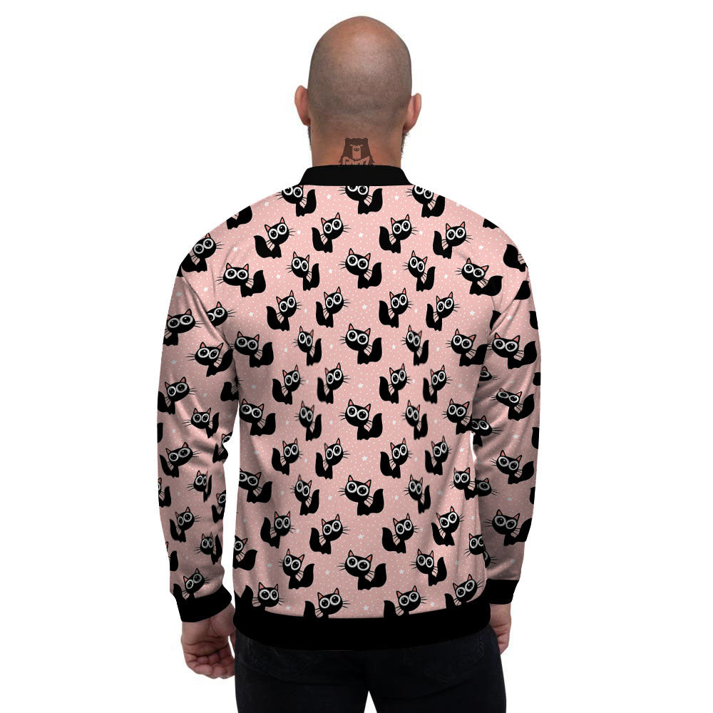 Pink And Black Cat Print Pattern Men's Bomber Jacket-grizzshop