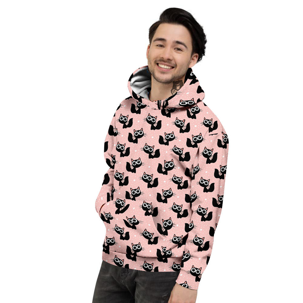Pink And Black Cat Print Pattern Men's Hoodie-grizzshop