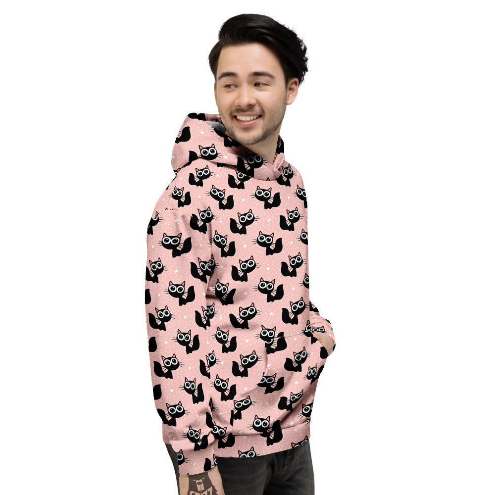 Pink And Black Cat Print Pattern Men's Hoodie-grizzshop