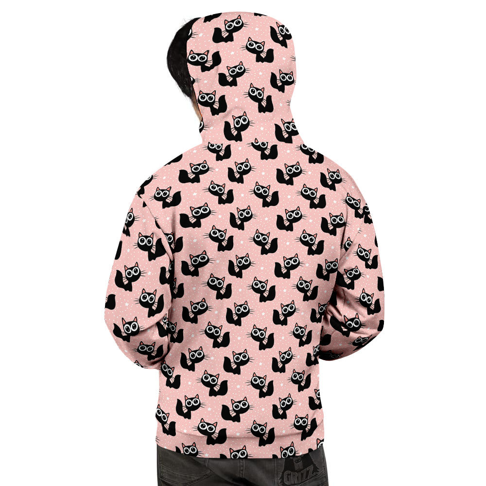Pink And Black Cat Print Pattern Men's Hoodie-grizzshop