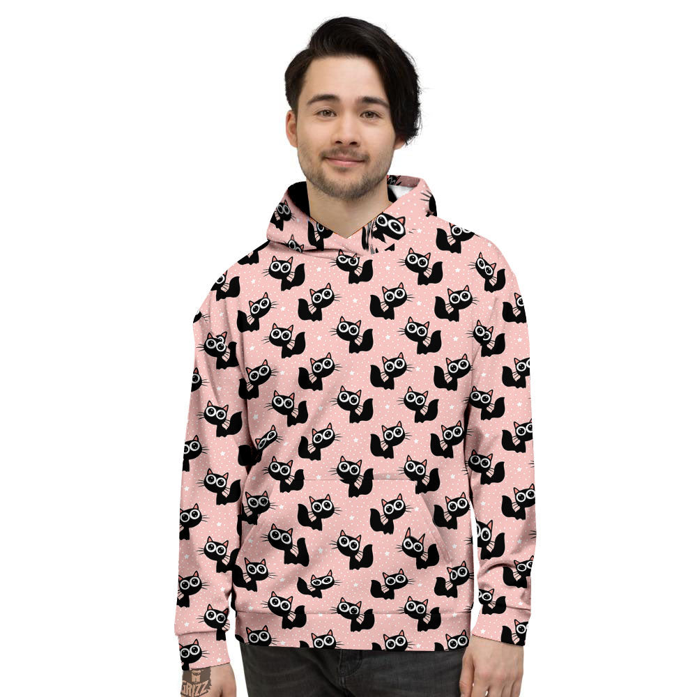 Pink And Black Cat Print Pattern Men's Hoodie-grizzshop