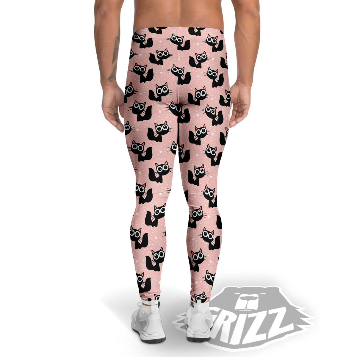 Pink And Black Cat Print Pattern Men's Leggings-grizzshop