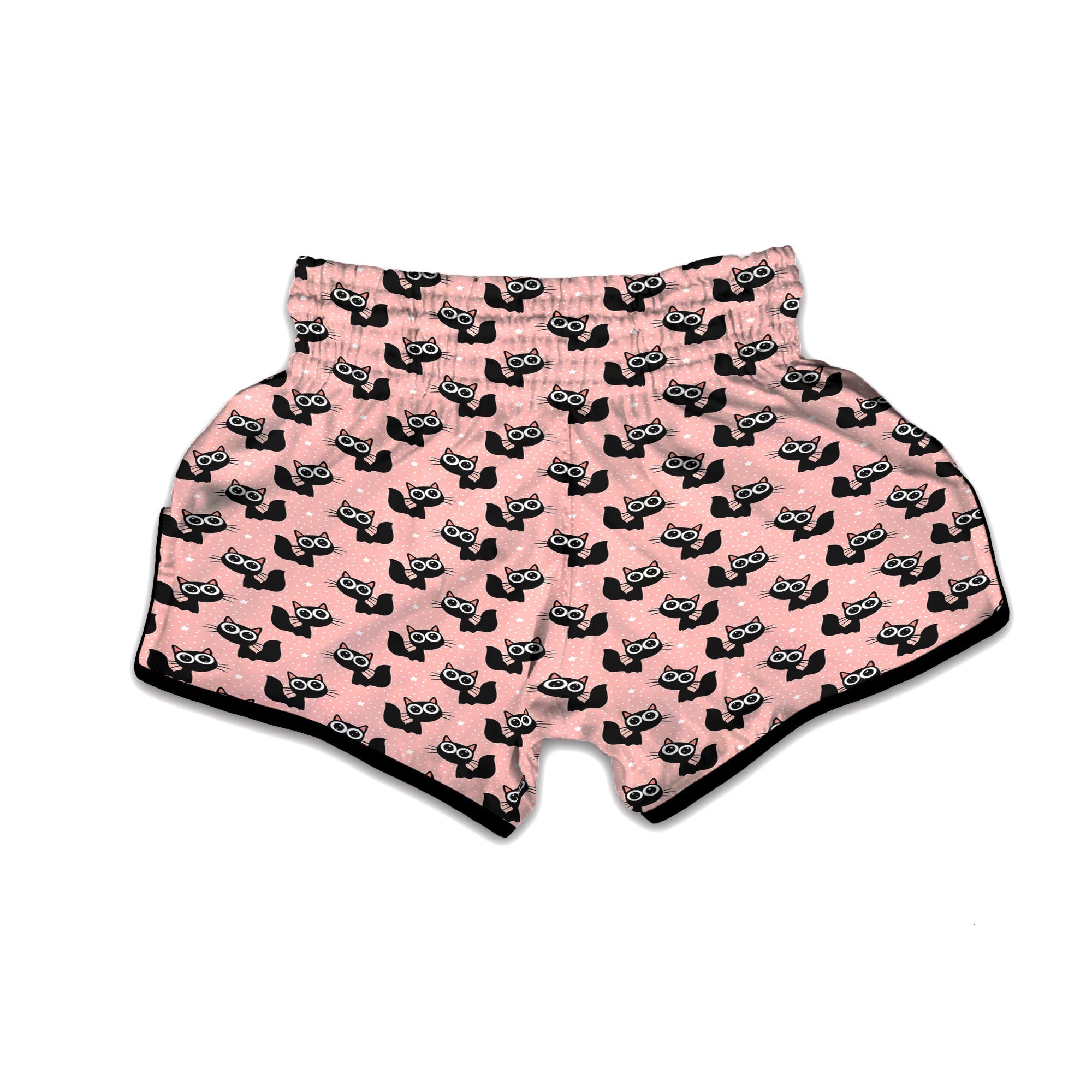 Pink And Black Cat Print Pattern Muay Thai Boxing Shorts-grizzshop