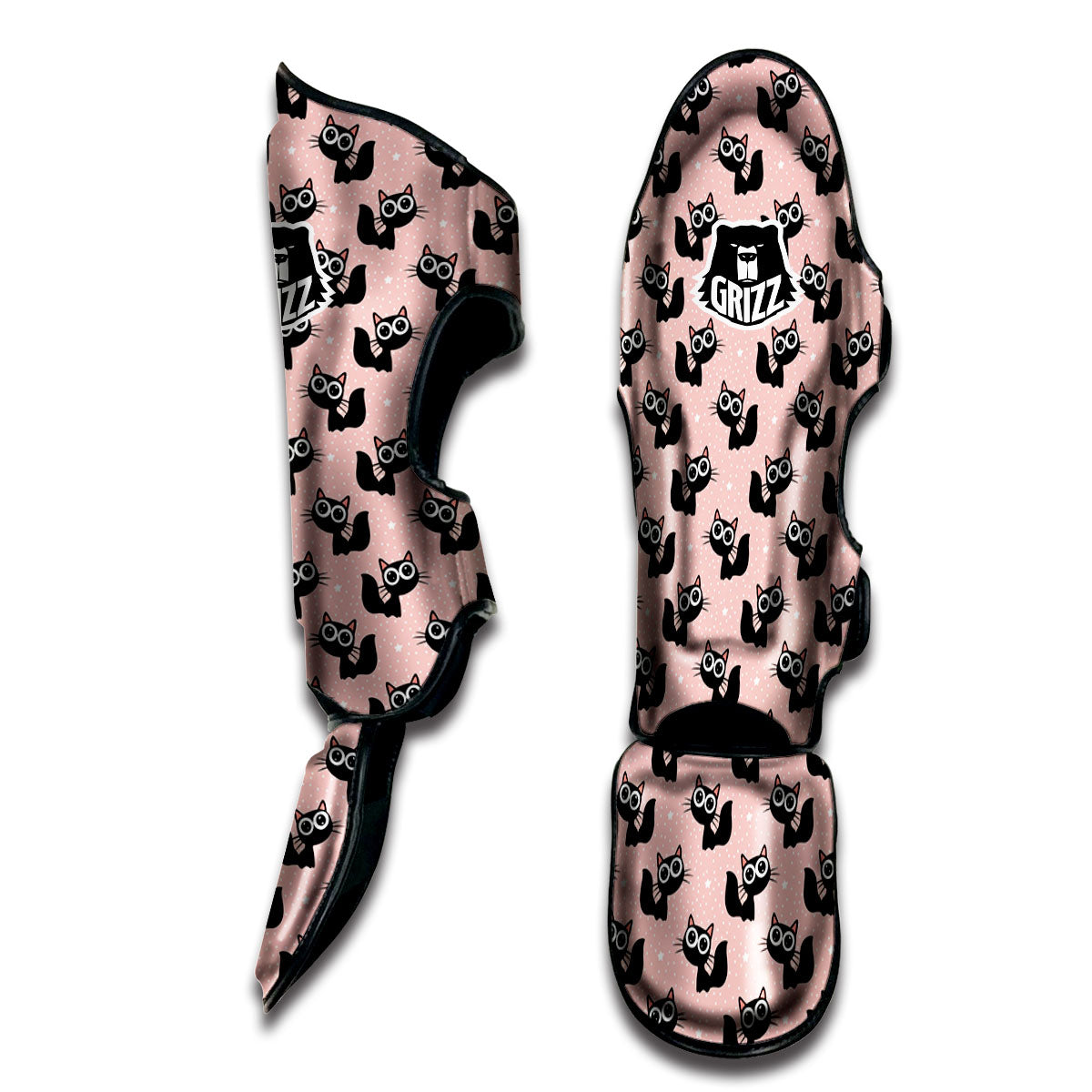 Pink And Black Cat Print Pattern Muay Thai Shin Guards-grizzshop