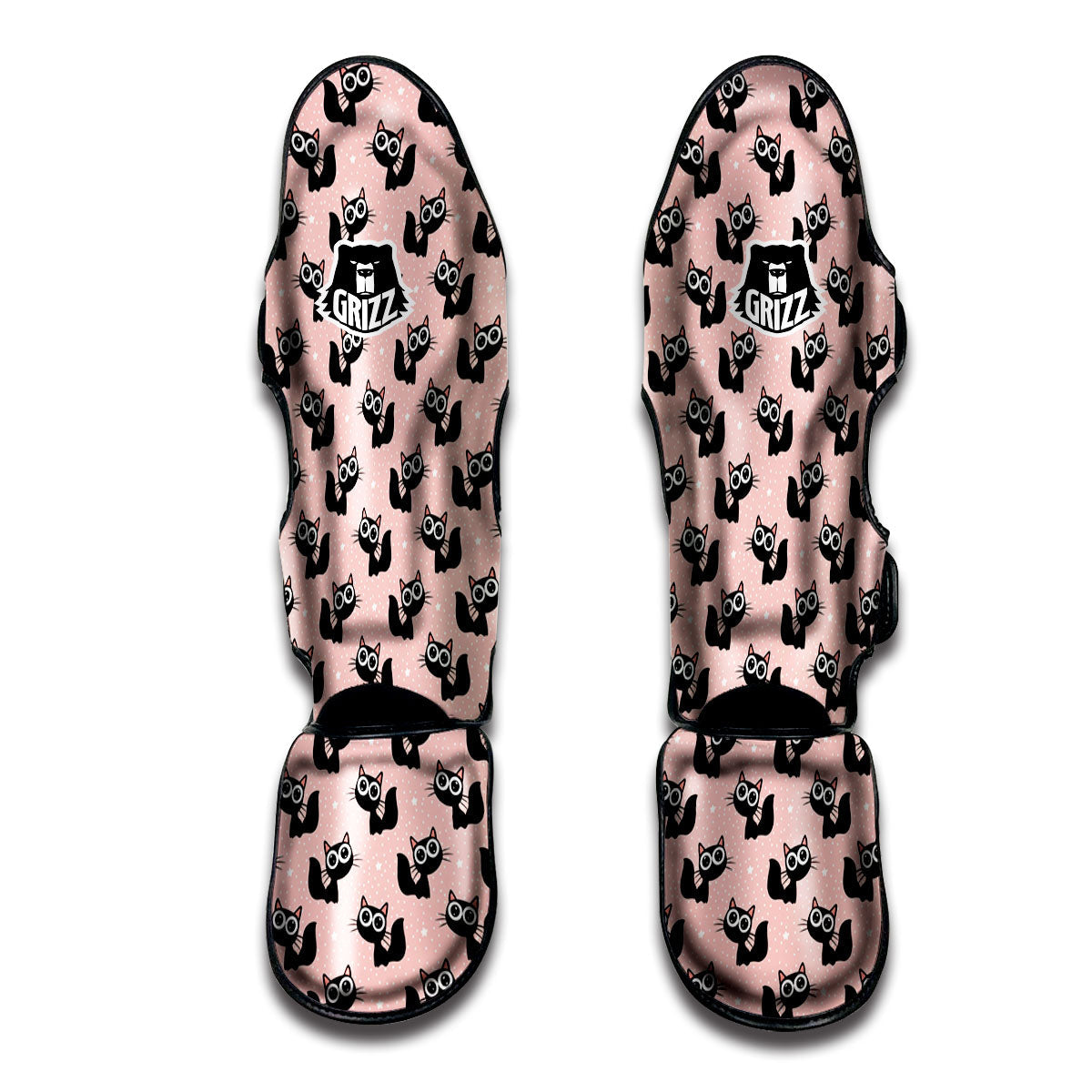 Pink And Black Cat Print Pattern Muay Thai Shin Guards-grizzshop