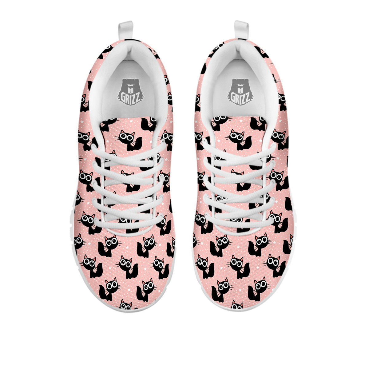 Pink And Black Cat Print Pattern White Sneaker-grizzshop