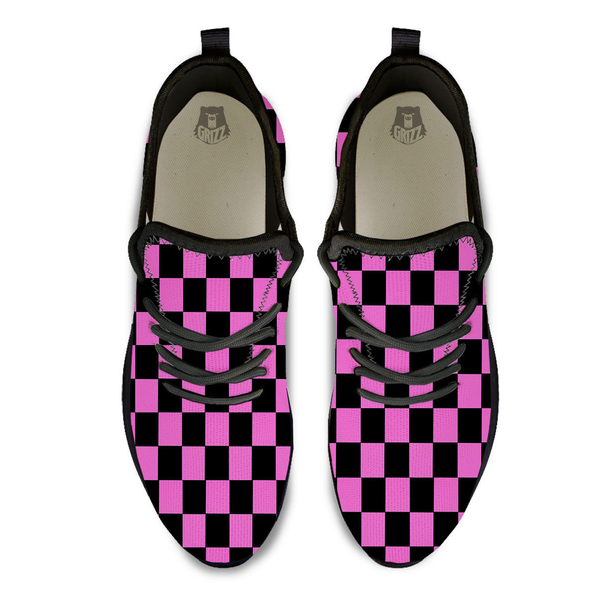 Pink And Black Checkered Print Pattern Black Athletic Shoes-grizzshop