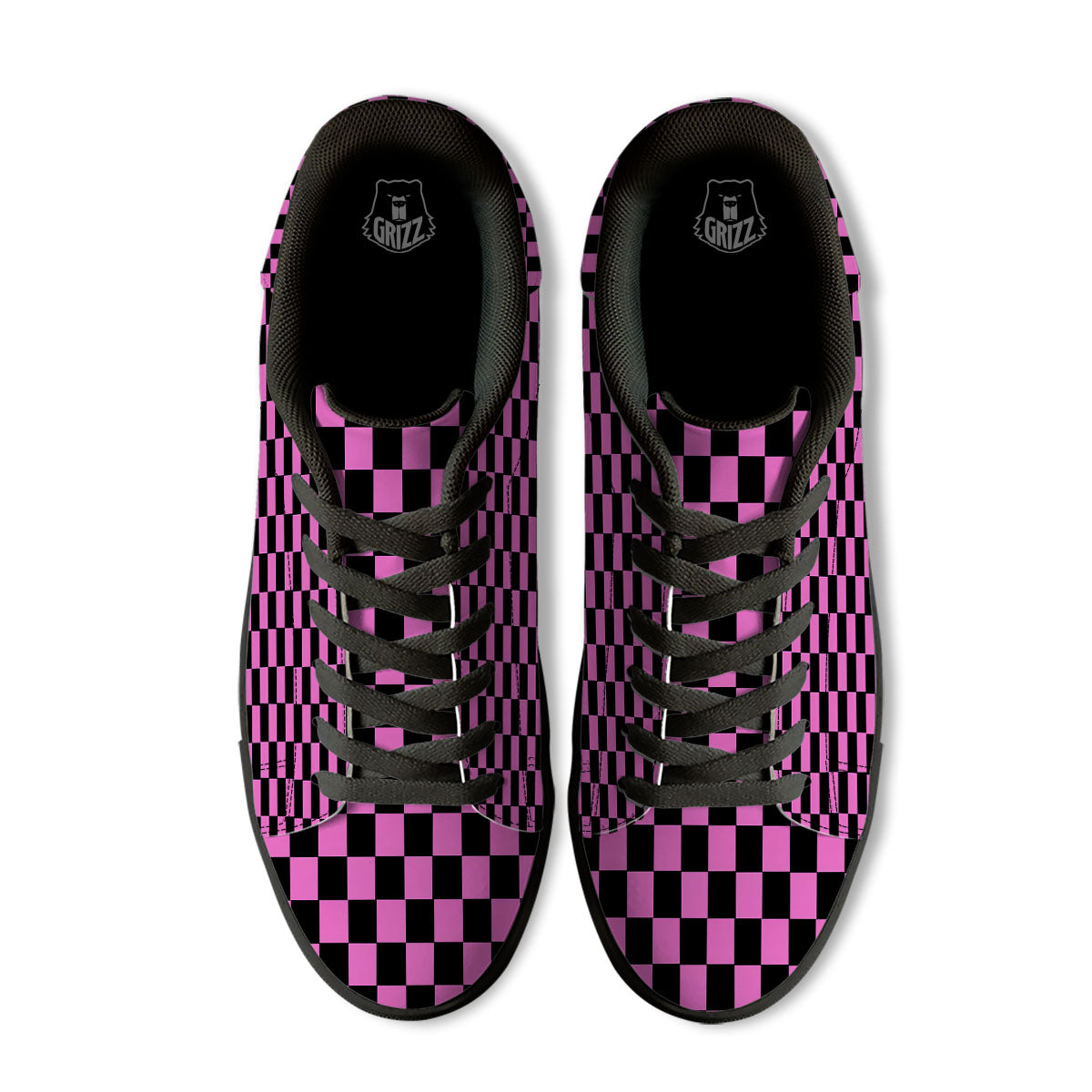 Pink And Black Checkered Print Pattern Black Low Top Sneakers-grizzshop