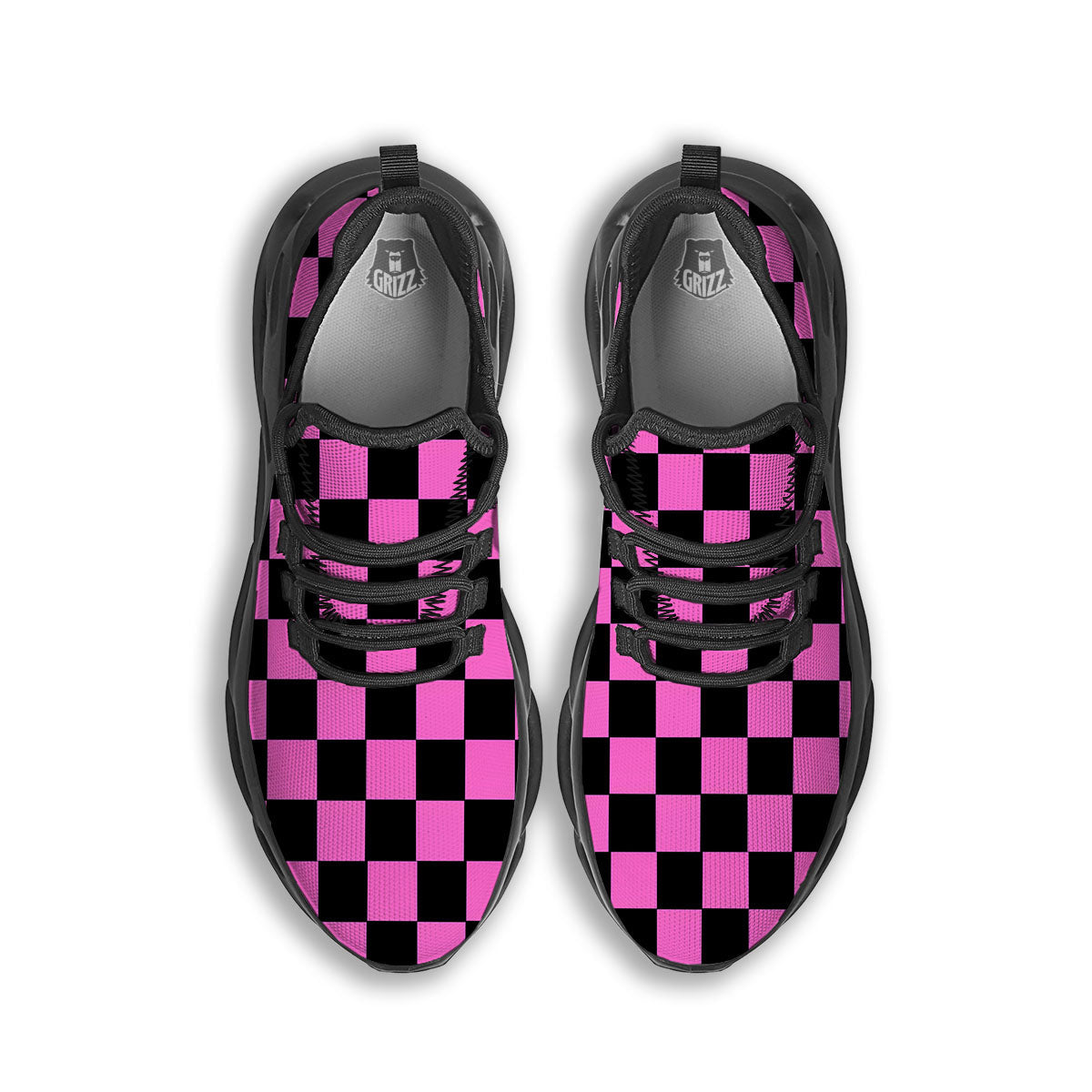 Pink And Black Checkered Print Pattern Black Running Shoes-grizzshop