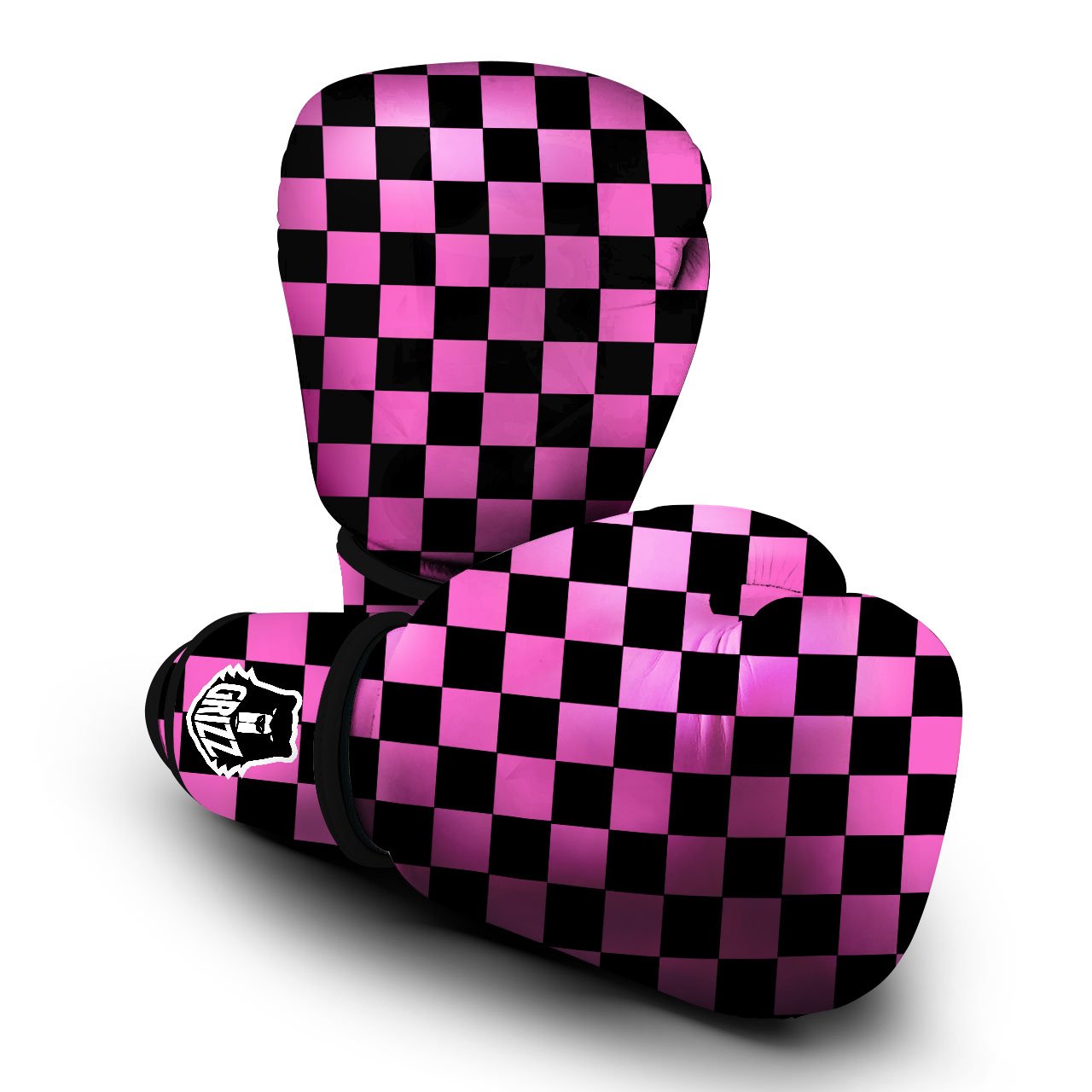 Pink And Black Checkered Print Pattern Boxing Gloves-grizzshop