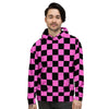 Pink And Black Checkered Print Pattern Men's Hoodie-grizzshop