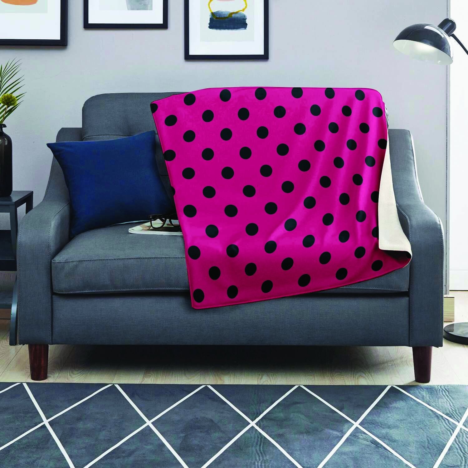 Pink And Black Polka Dot Blanket-grizzshop