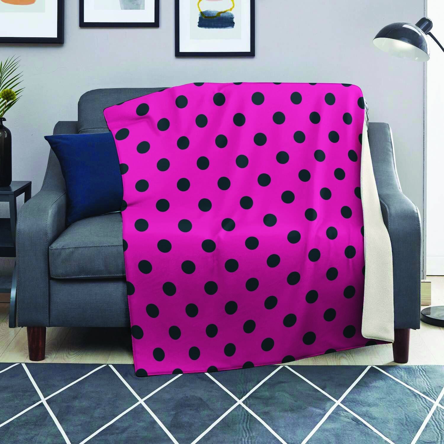 Pink And Black Polka Dot Blanket-grizzshop