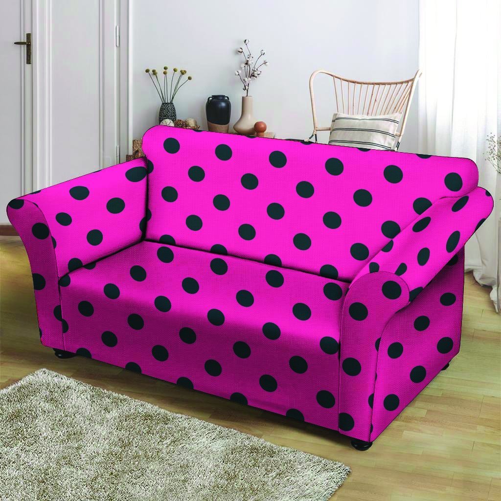 Pink And Black Polka Dot Loveseat Cover-grizzshop