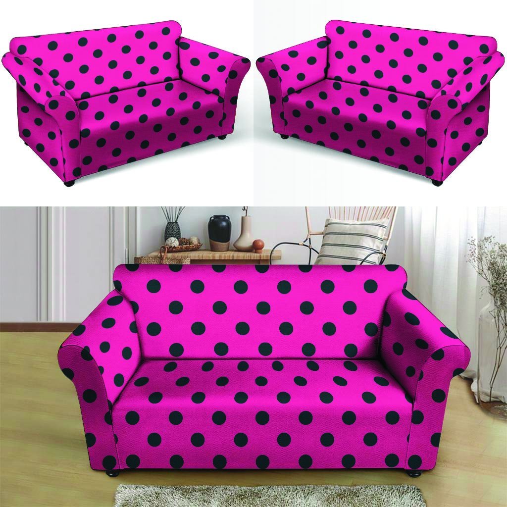 Pink And Black Polka Dot Loveseat Cover-grizzshop