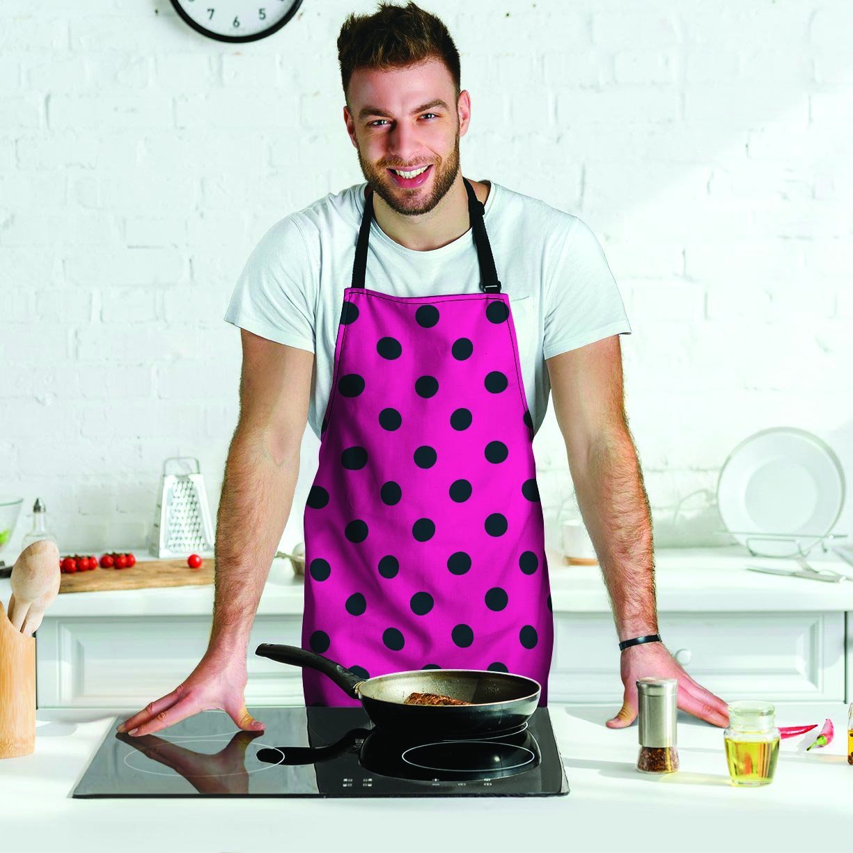 Pink And Black Polka Dot Men's Apron-grizzshop