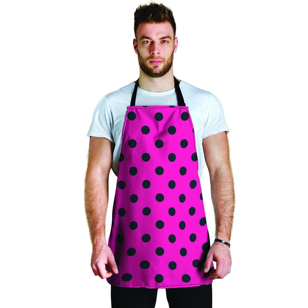 Pink And Black Polka Dot Men's Apron-grizzshop