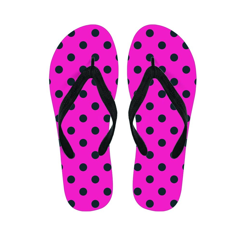 Pink And Black Polka Dot Men's Flip Flops-grizzshop