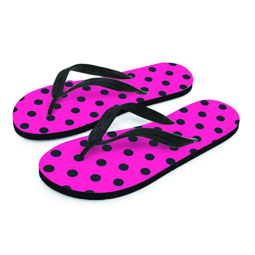 Pink And Black Polka Dot Men's Flip Flops-grizzshop