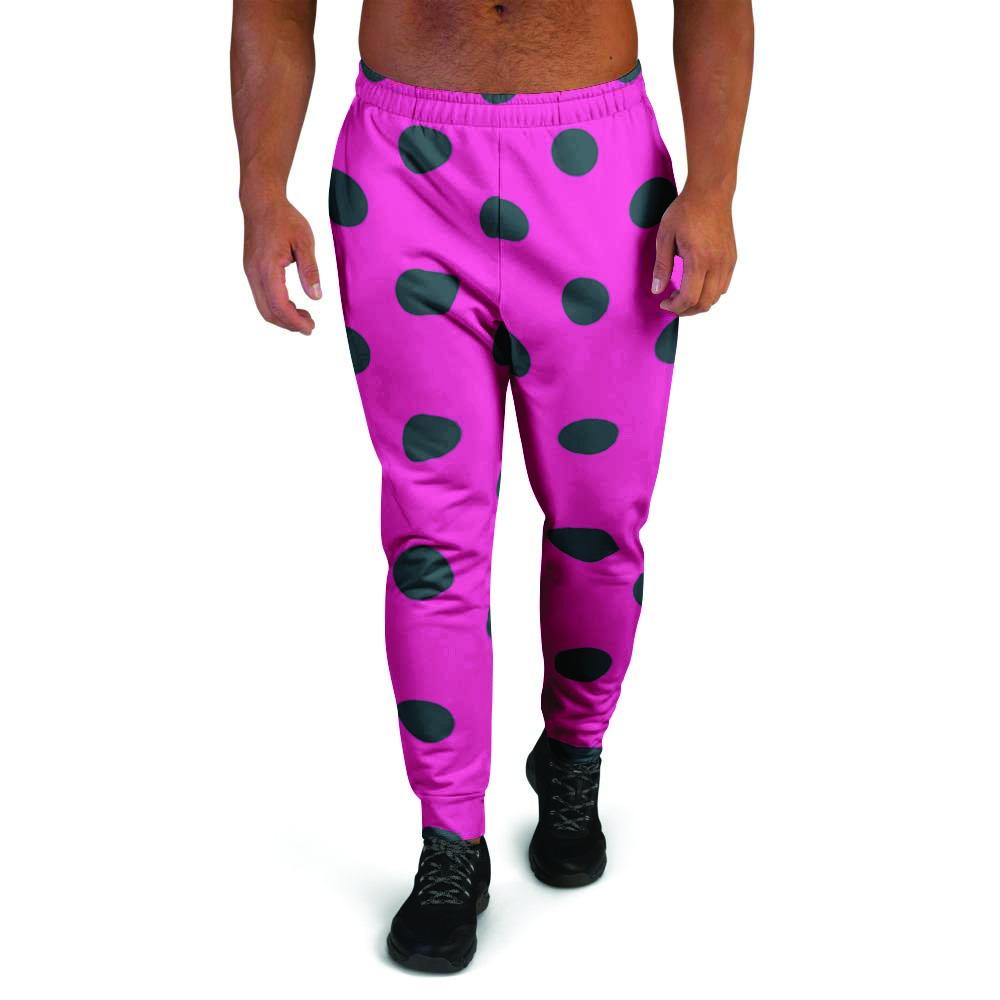 Pink And Black Polka Dot Men's Joggers-grizzshop