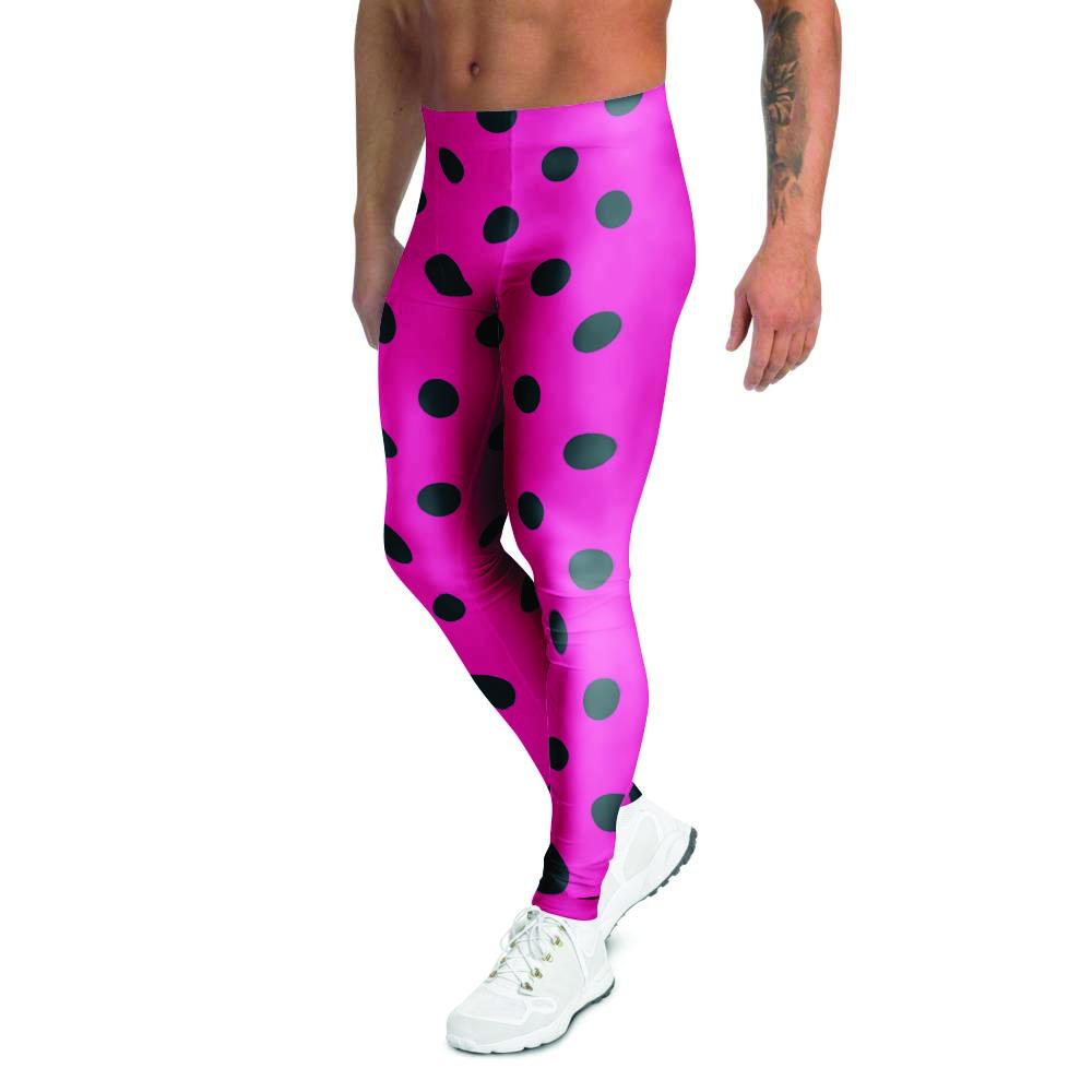 Pink And Black Polka Dot Men's Leggings-grizzshop