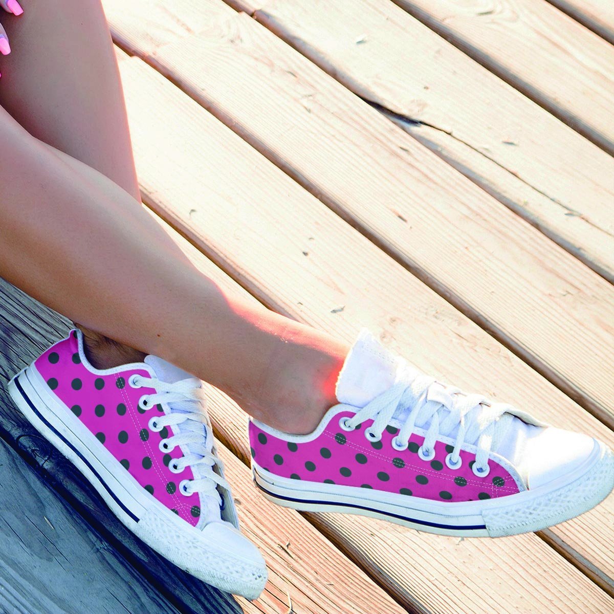 Pink And Black Polka Dot Men's Low Top Shoes-grizzshop