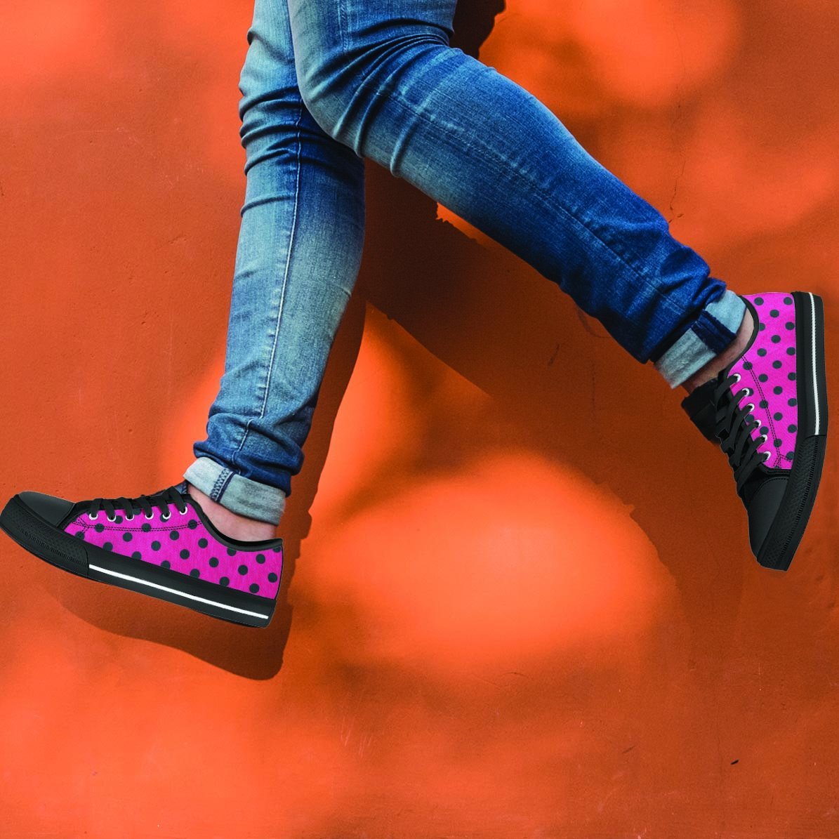 Pink And Black Polka Dot Men's Low Top Shoes-grizzshop