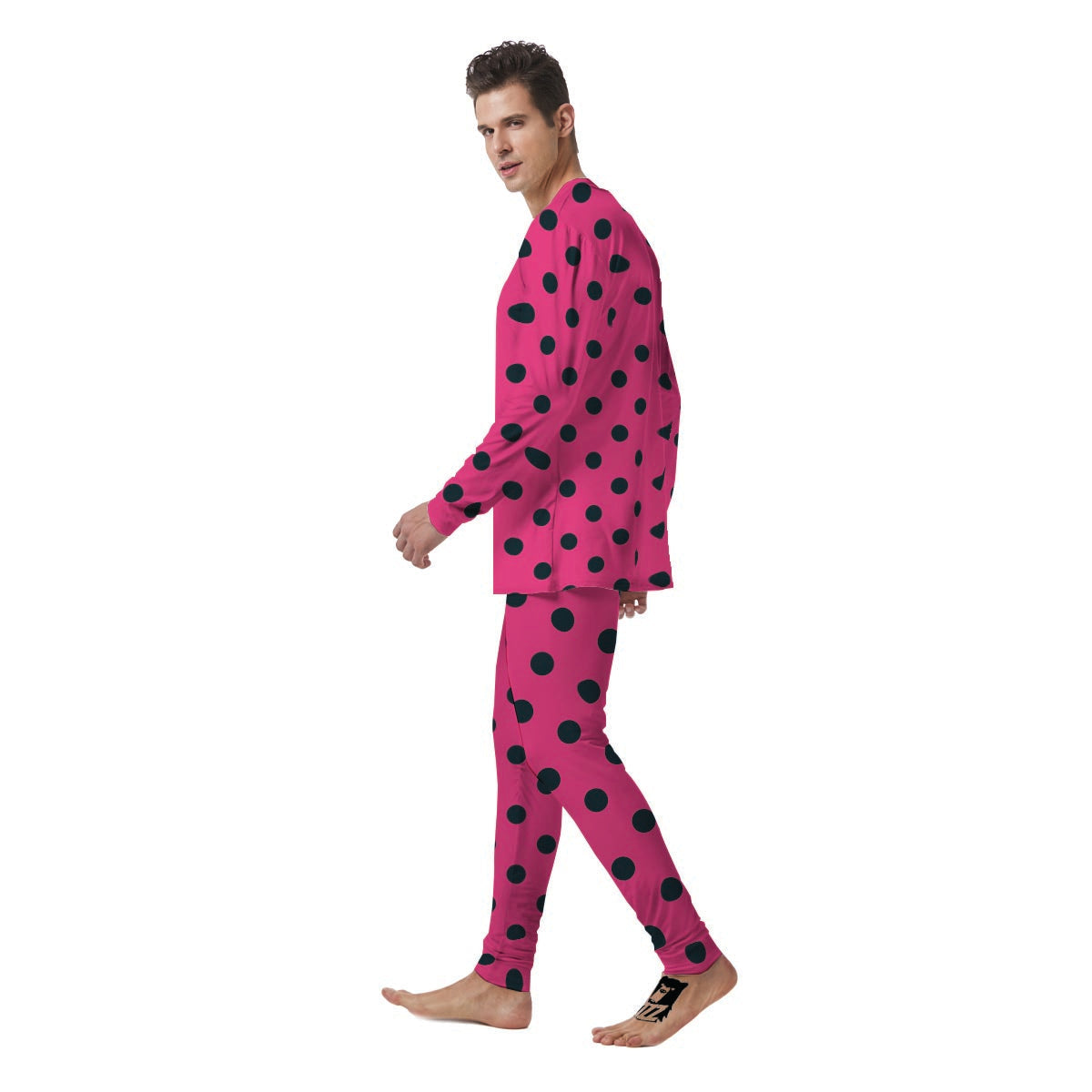 Pink And Black Polka Dot Men's Pajamas-grizzshop