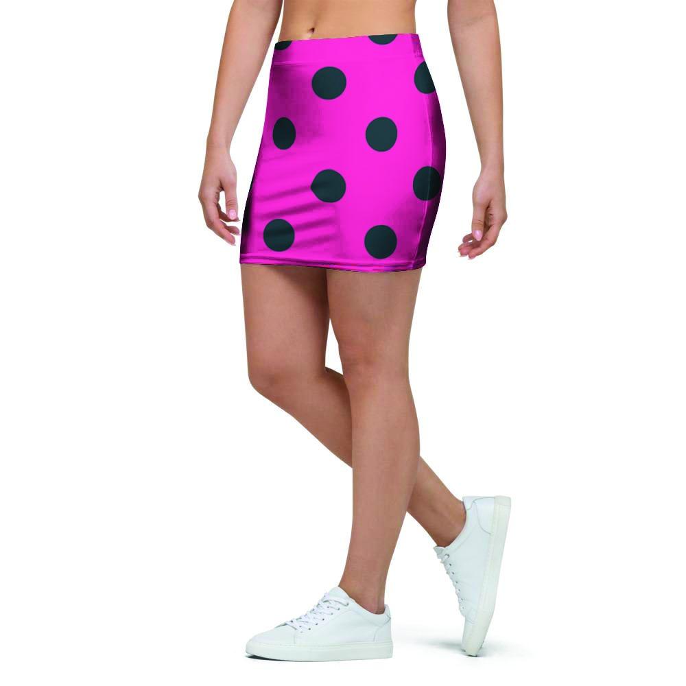 Pink And Black Polka Dot Mini Skirt-grizzshop