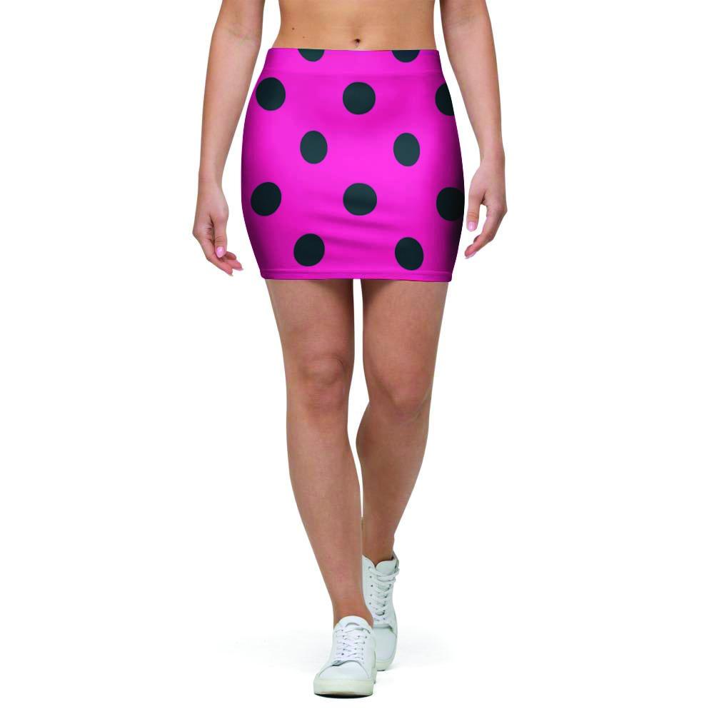 Pink And Black Polka Dot Mini Skirt-grizzshop