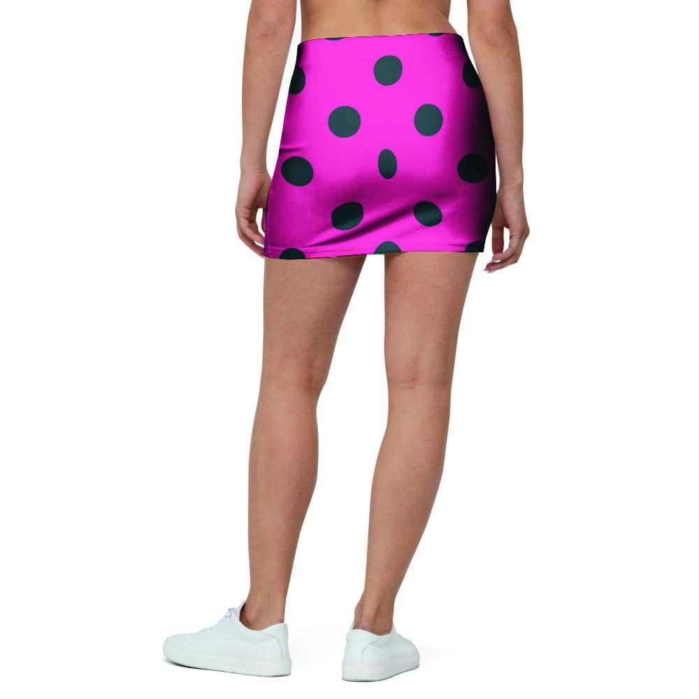 Pink And Black Polka Dot Mini Skirt-grizzshop