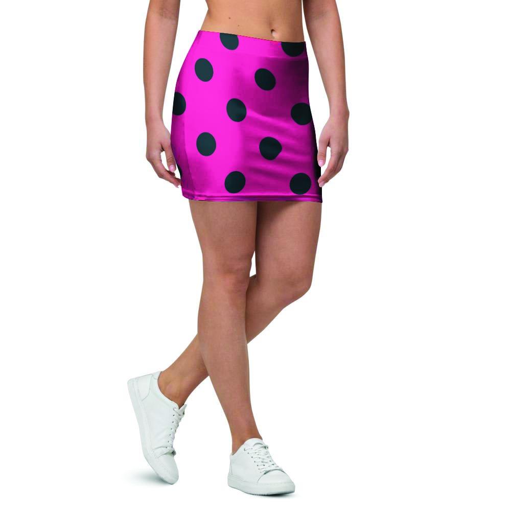 Pink And Black Polka Dot Mini Skirt-grizzshop