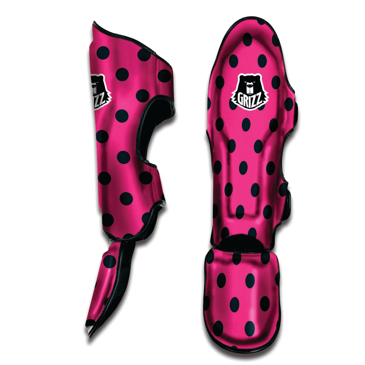 Pink And Black Polka Dot Muay Thai Shin Guard-grizzshop