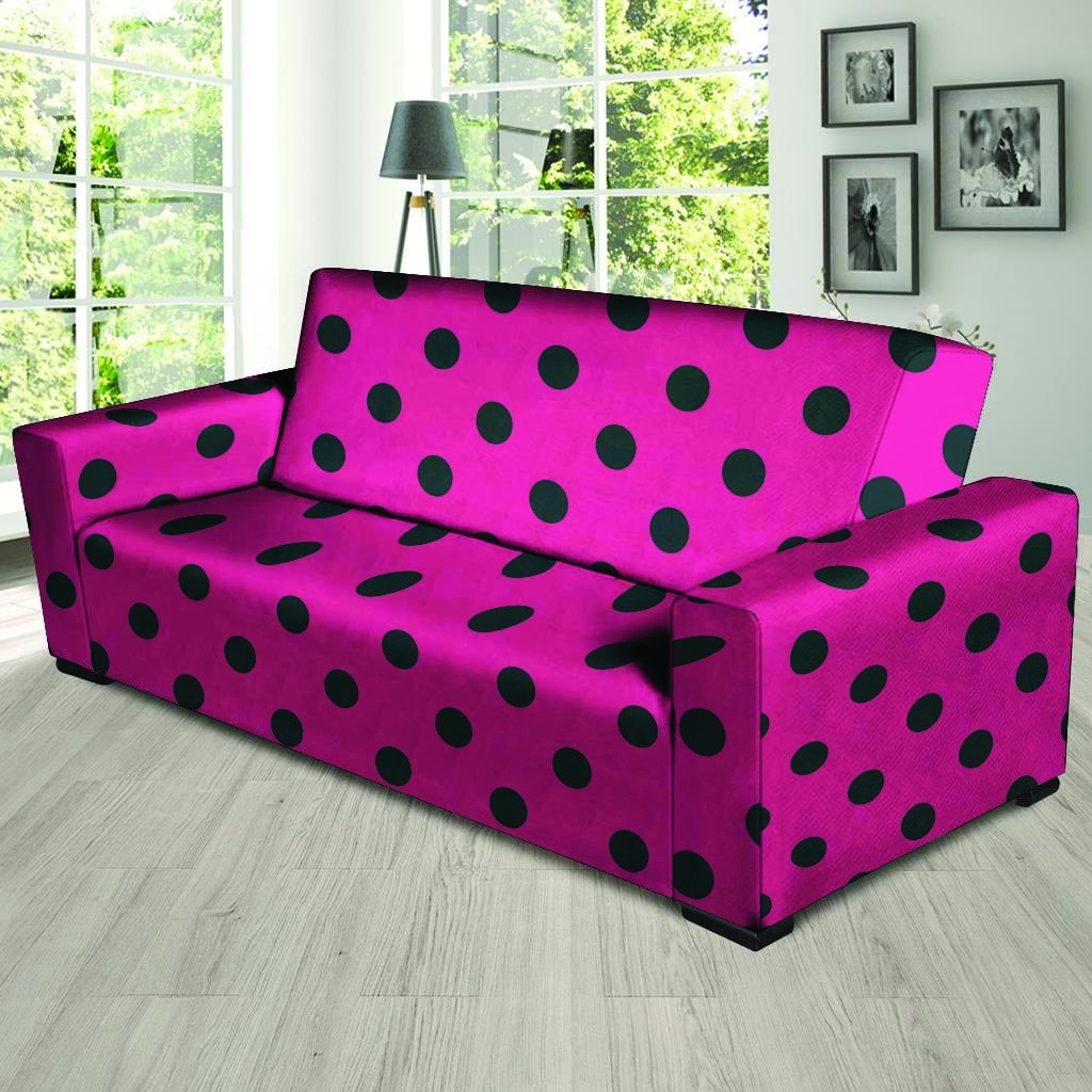 Pink And Black Polka Dot Sofa Cover-grizzshop