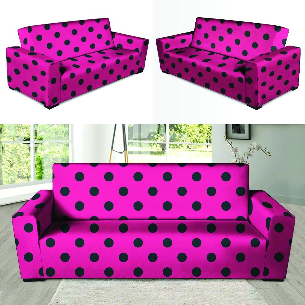 Pink And Black Polka Dot Sofa Cover-grizzshop