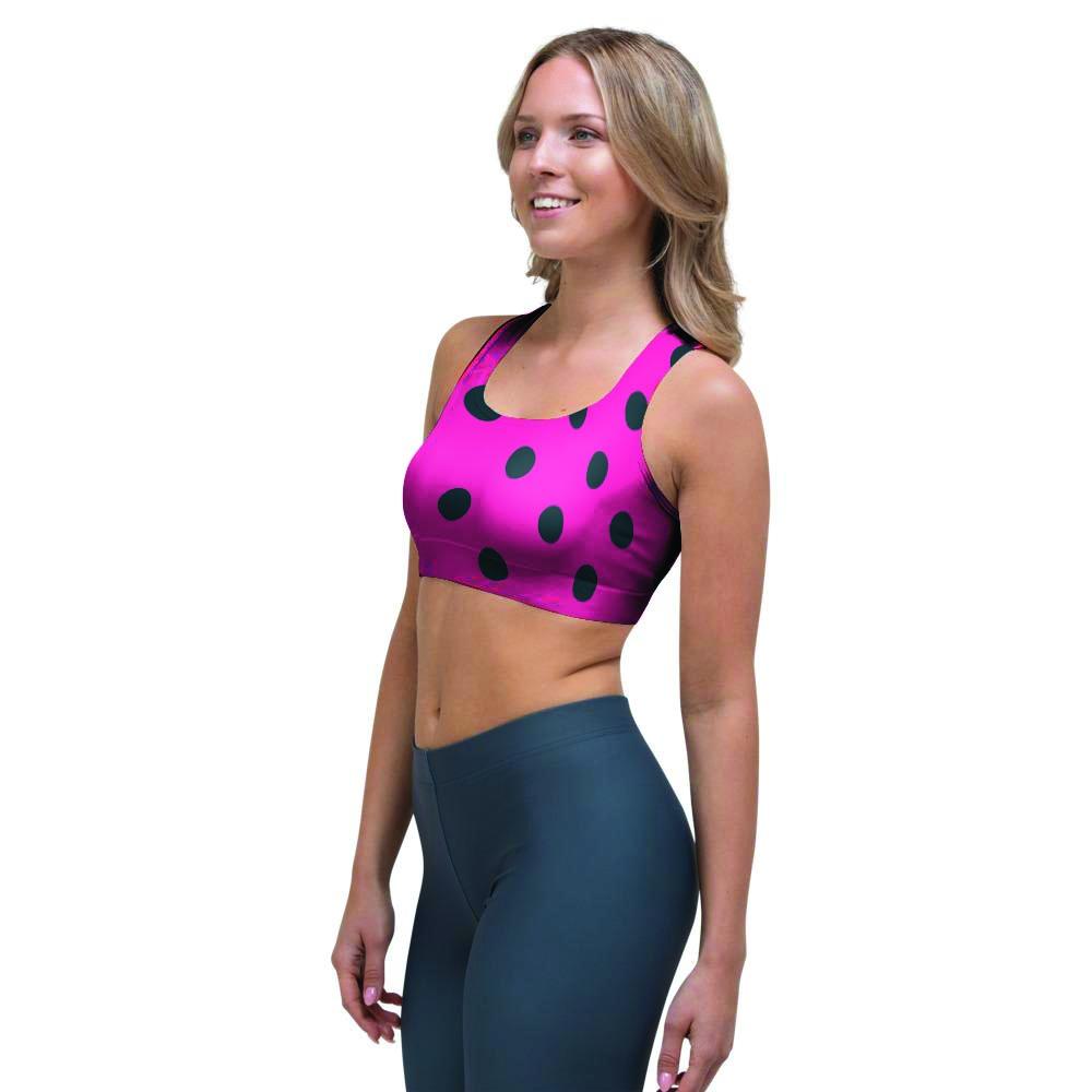 Pink And Black Polka Dot Sports Bra-grizzshop