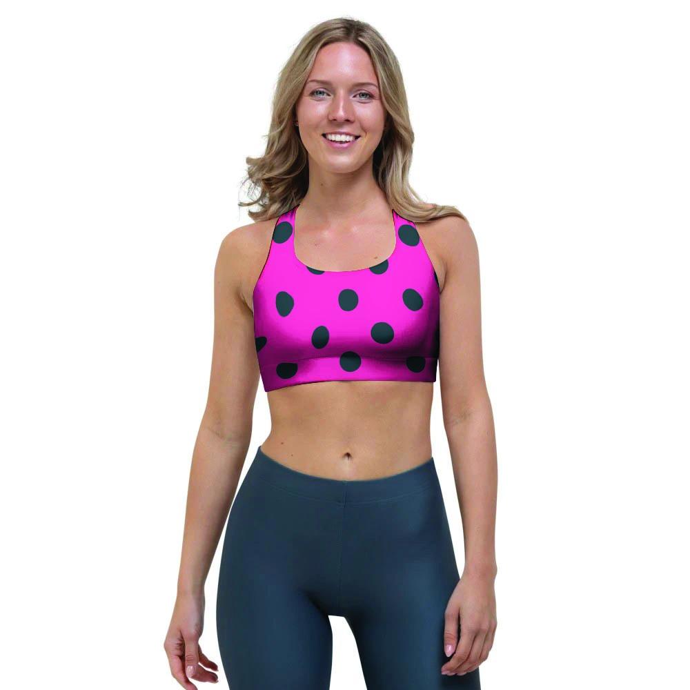 Pink And Black Polka Dot Sports Bra-grizzshop