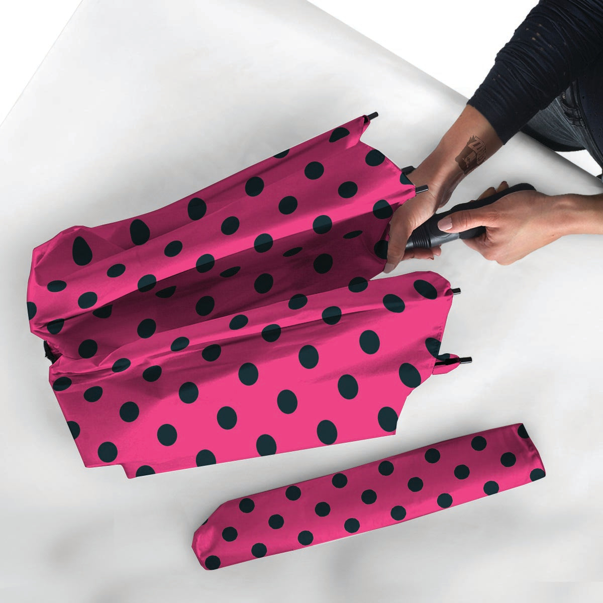 Pink And Black Polka Dot Umbrella-grizzshop